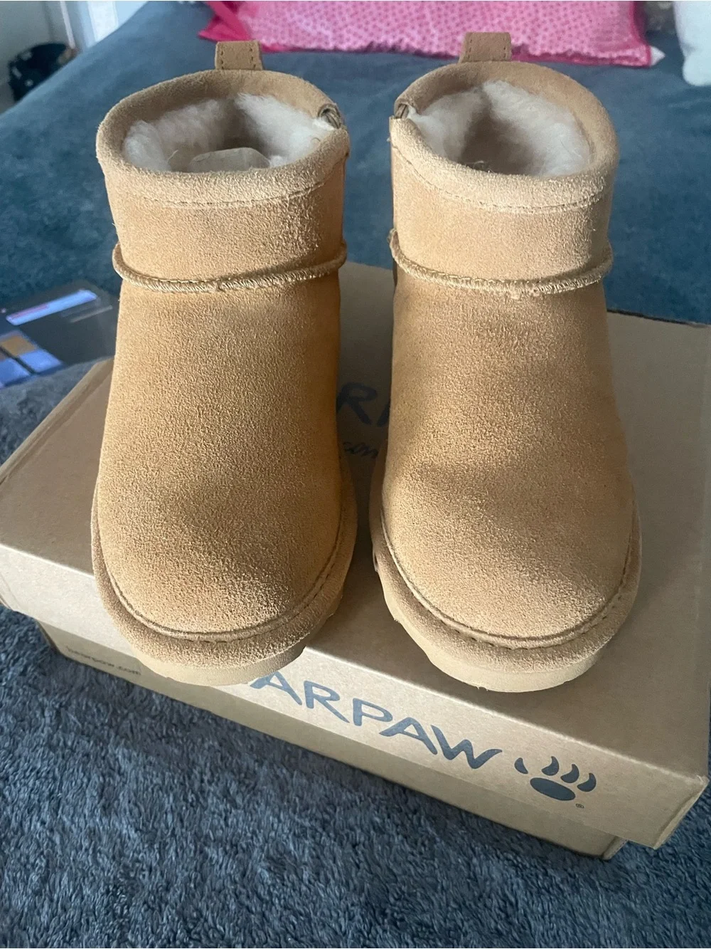 BearPaw Kids Tan Suede Short Shearling Boots